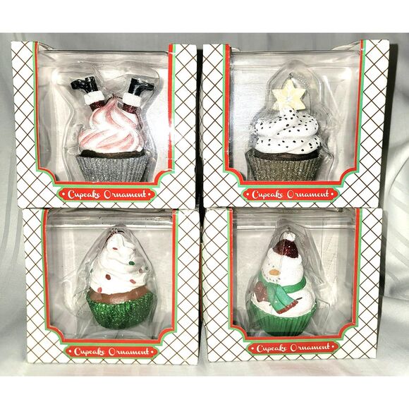 Jillson & Roberts Tree Treats Cupcake Set of 4 Christmas Ornaments Snowman Santa - Picture 1 of 6
